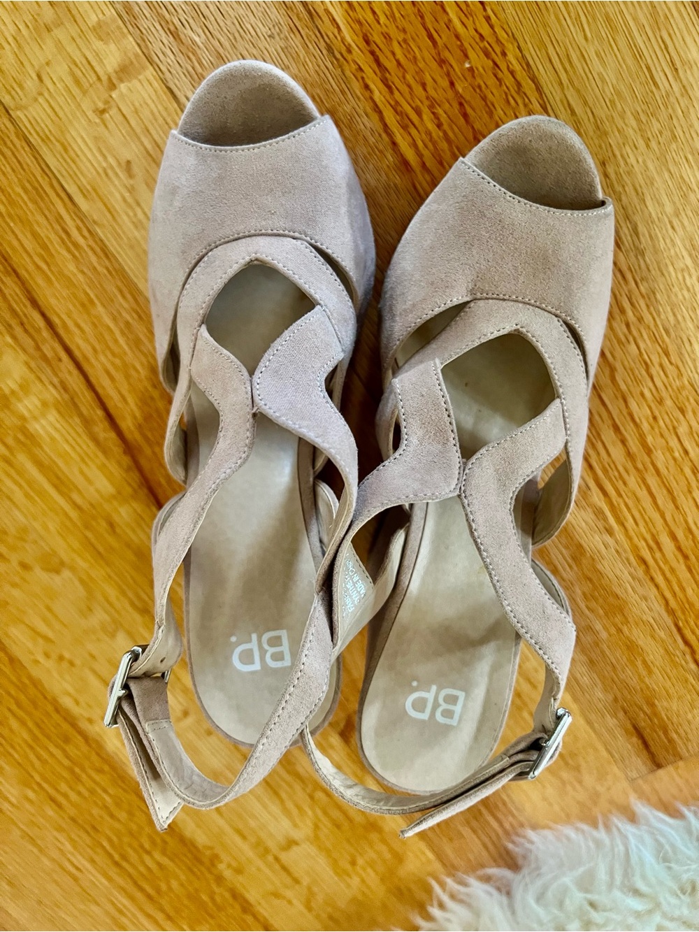 bp Taupe Suede Open-Toe Wavy Strap Sandals